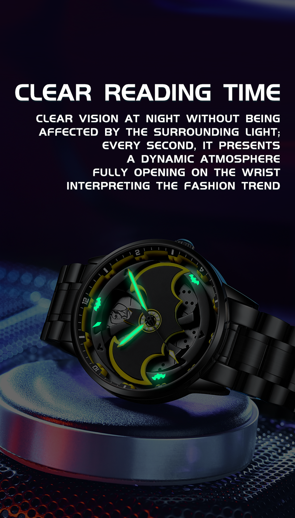 Bat-Inspired Superhero Watch for Men Black & Yellow Designer Wrist Watch