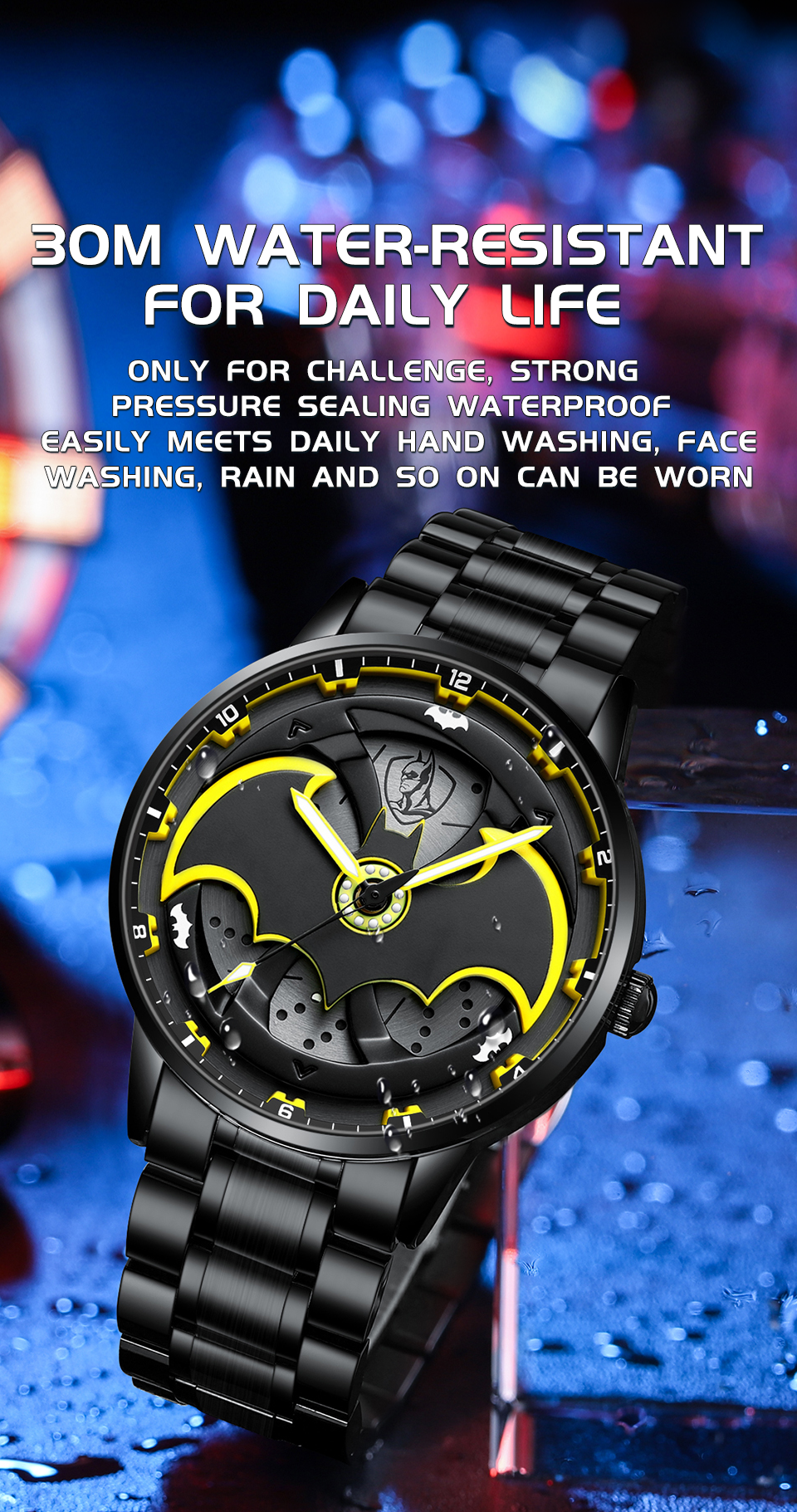 Bat-Inspired Superhero Watch for Men Black & Yellow Designer Wrist Watch