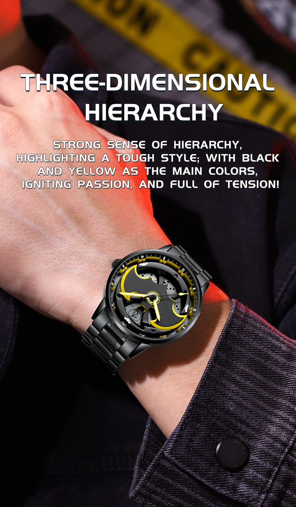 Bat-Inspired Superhero Watch for Men Black & Yellow Designer Wrist Watch