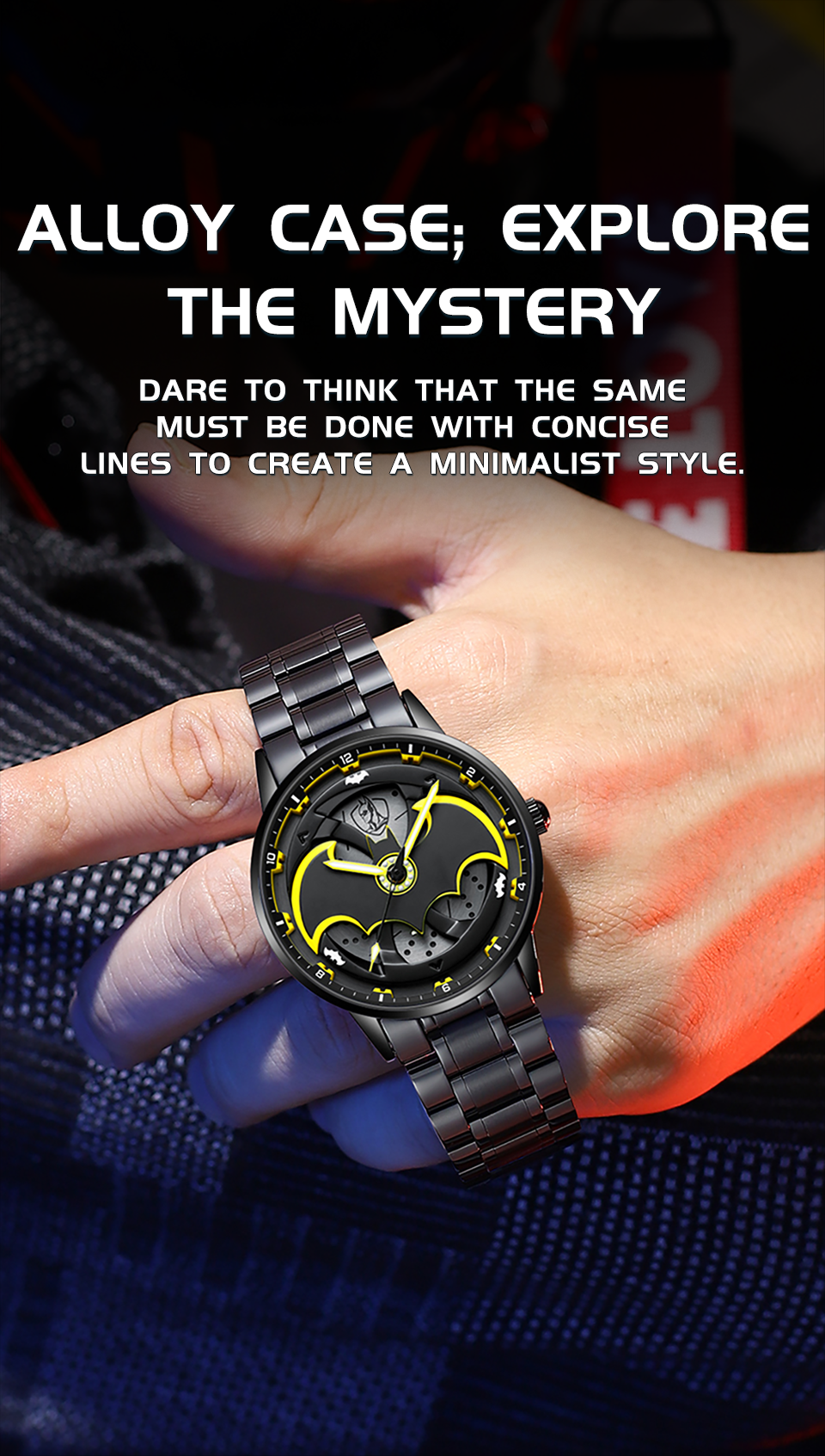 Bat-Inspired Superhero Watch for Men Black & Yellow Designer Wrist Watch