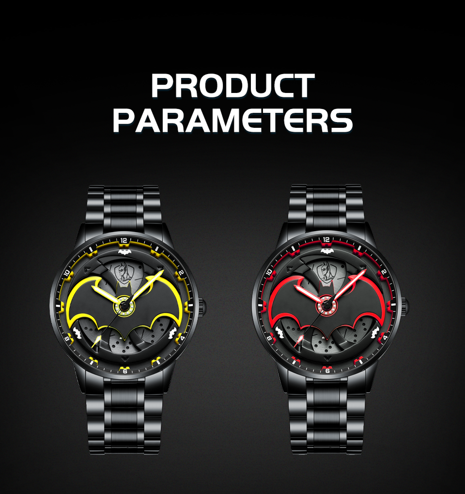Bat-Inspired Superhero Watch for Men Black & Yellow Designer Wrist Watch