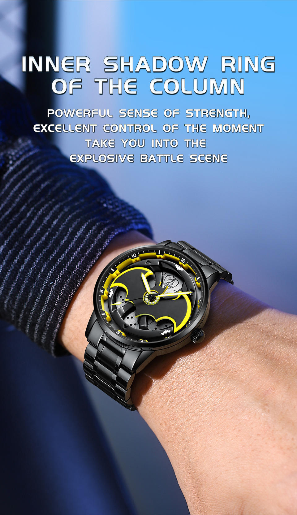 Bat-Inspired Superhero Watch for Men Black & Yellow Designer Wrist Watch